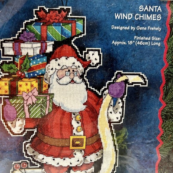 Christmas Cross Stitch Santa Wind Chimes￼ Sunset brand vintage - Picture 2 of 4